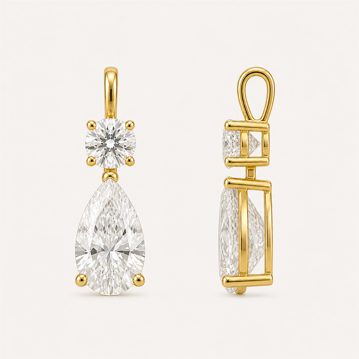 Duo Round & Pear Diamond Pendant Top | K14/K18 , 1.3ct～2.3ct