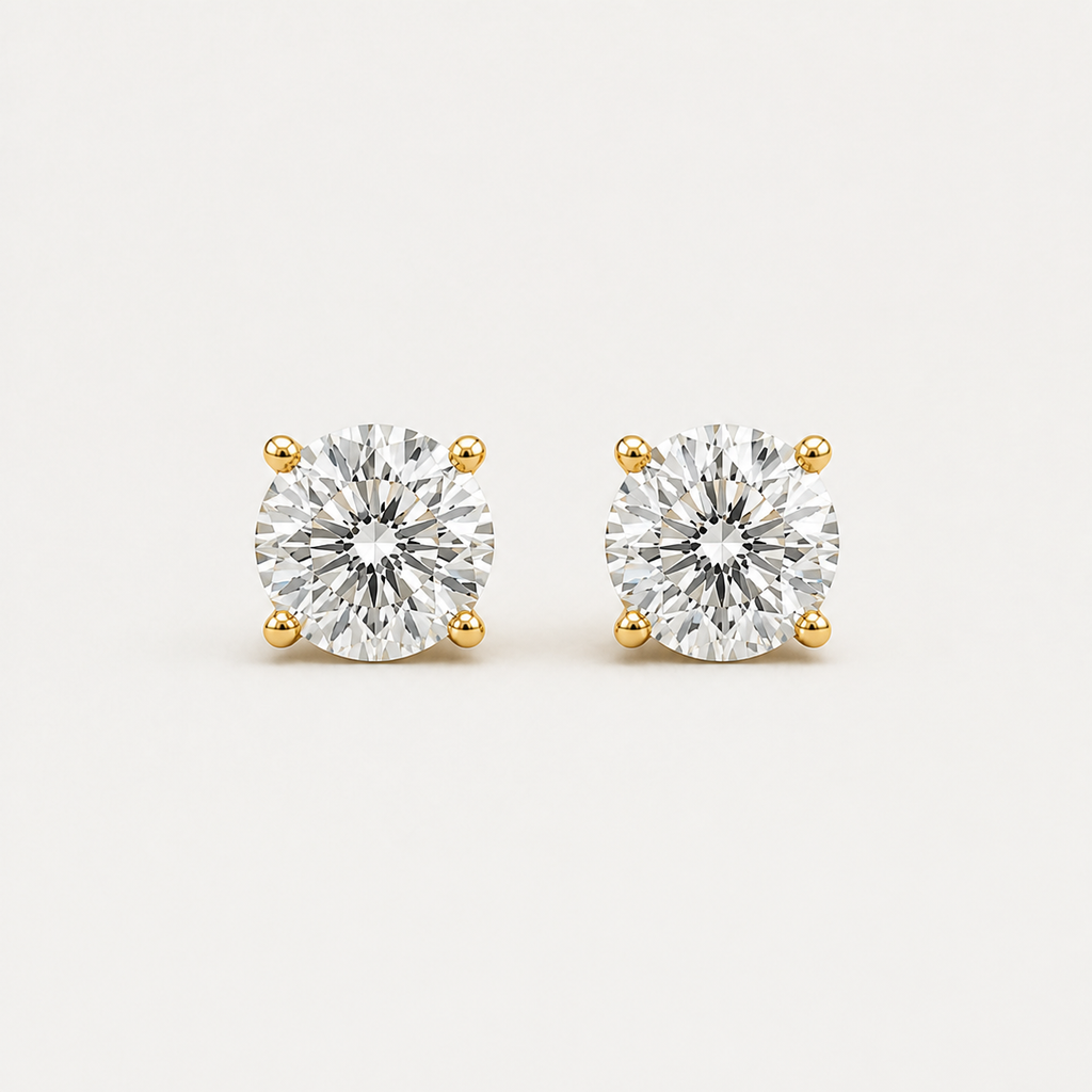 Round Diamond Stud Earrings | K14/K18 , 1.0ct～4.0ct