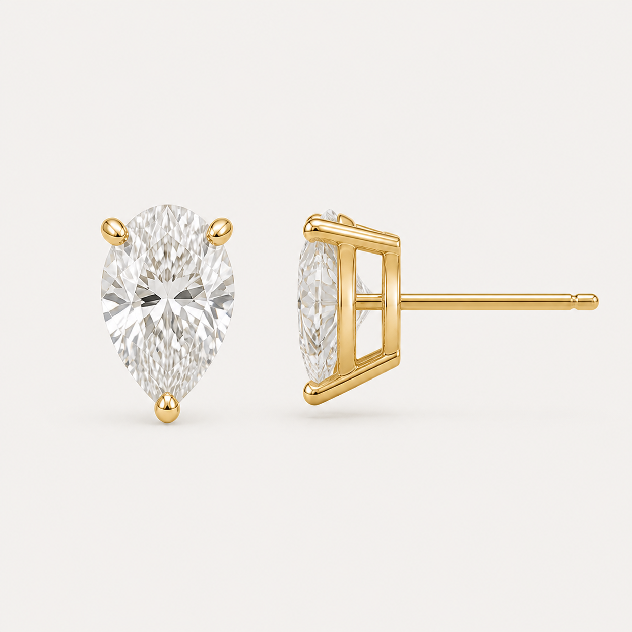 Pear Diamond Stud Earrings | K14/K18 , 1.0ct～4.0ct