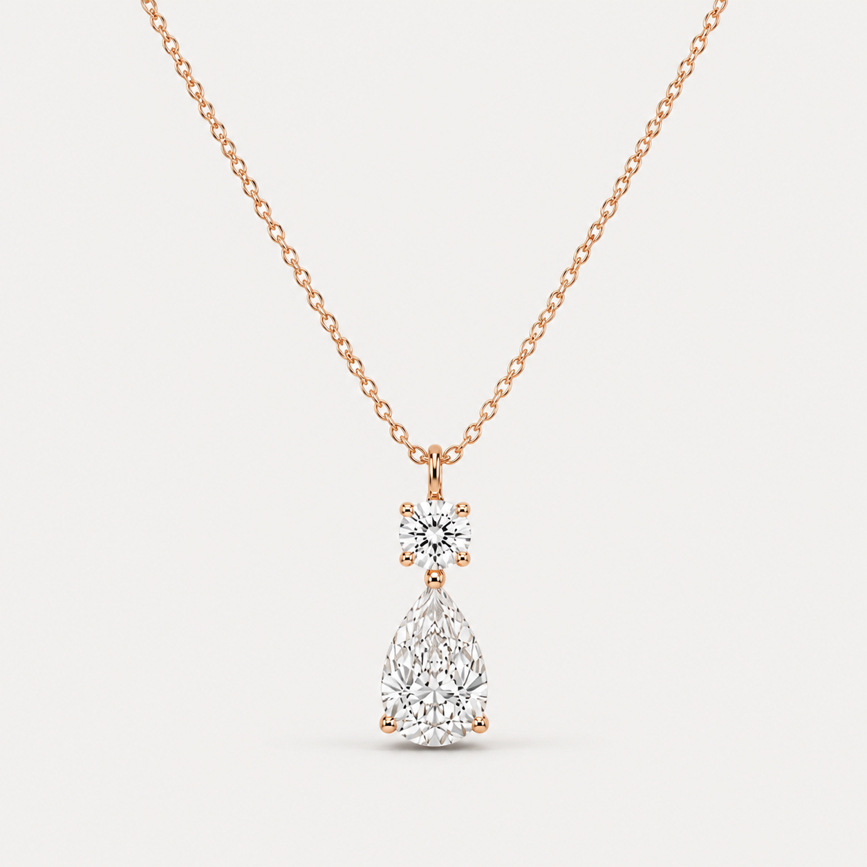 Duo Round & Pear Diamond Pendant Top | K14/K18 , 1.3ct～2.3ct