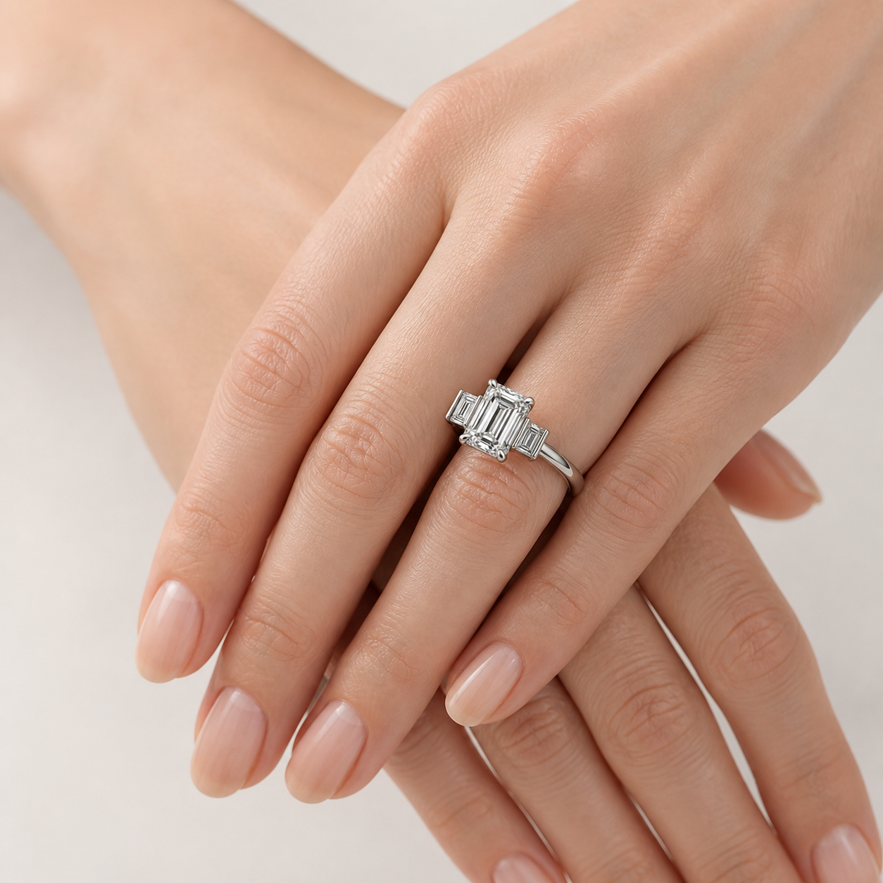 THREE Emerald Three-Stone Baguette Ring | K14/K18, 1.0ct～2.0ct