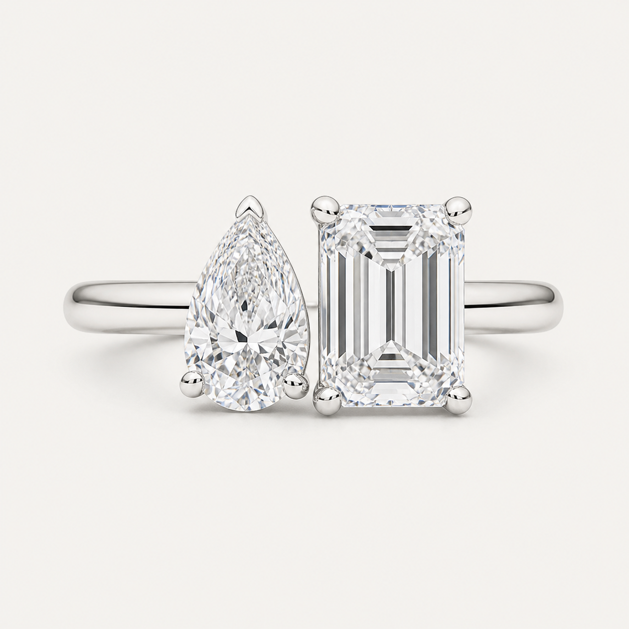 DUO Emerald Pear Toi et Moi Ring | K14/K18, 1.0ct+1.5ct