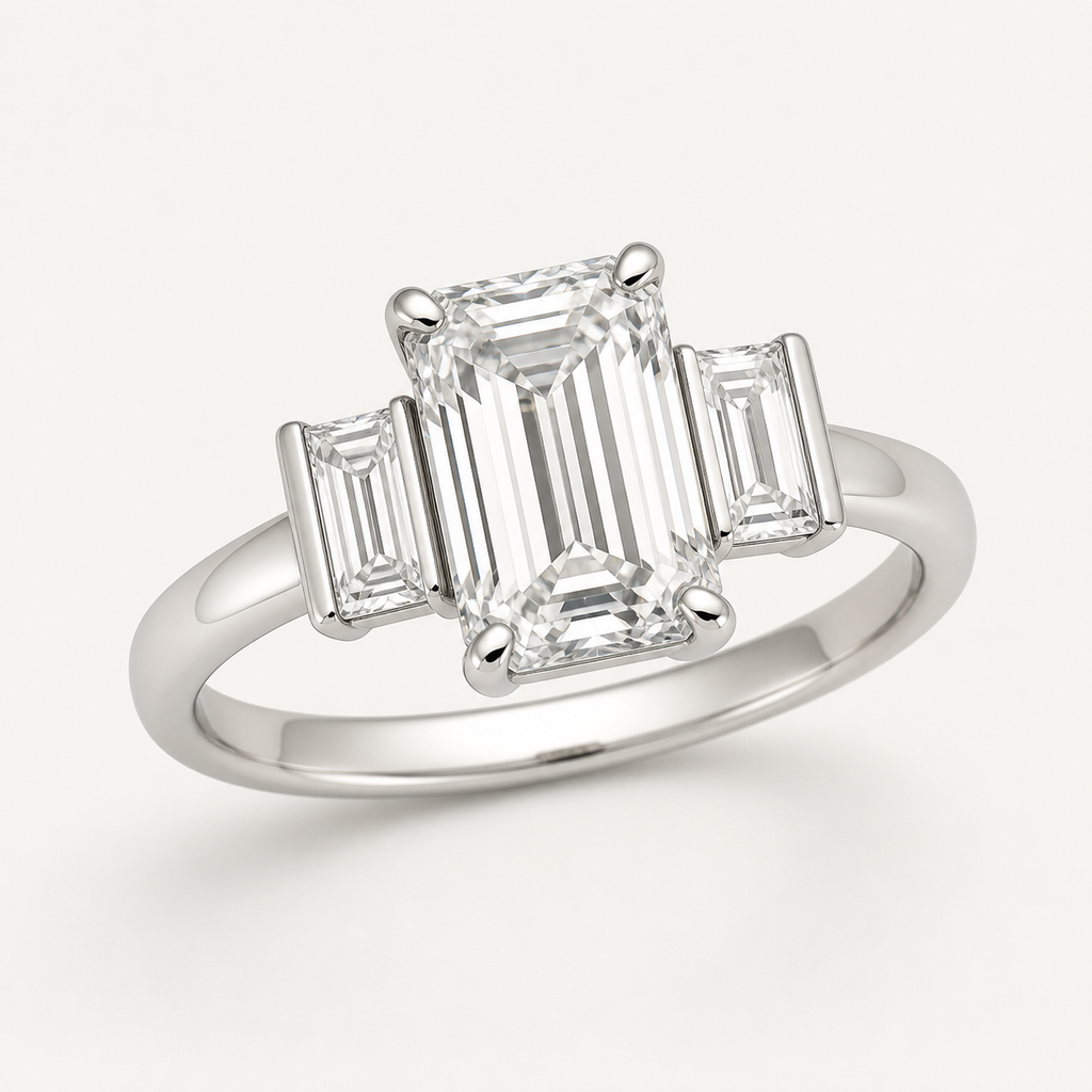 THREE Emerald Three-Stone Baguette Ring | K14/K18, 1.0ct～2.0ct