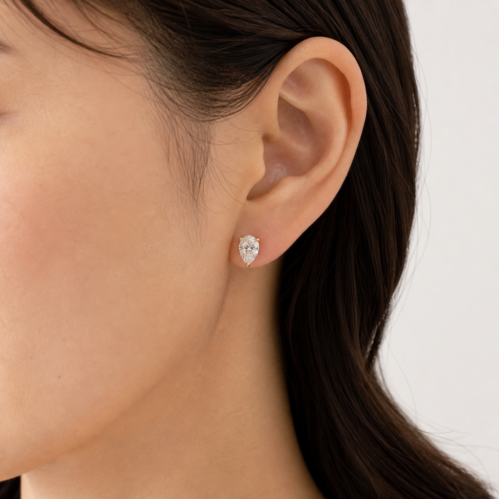Pear Diamond Stud Earrings | K14/K18 , 1.0ct～4.0ct