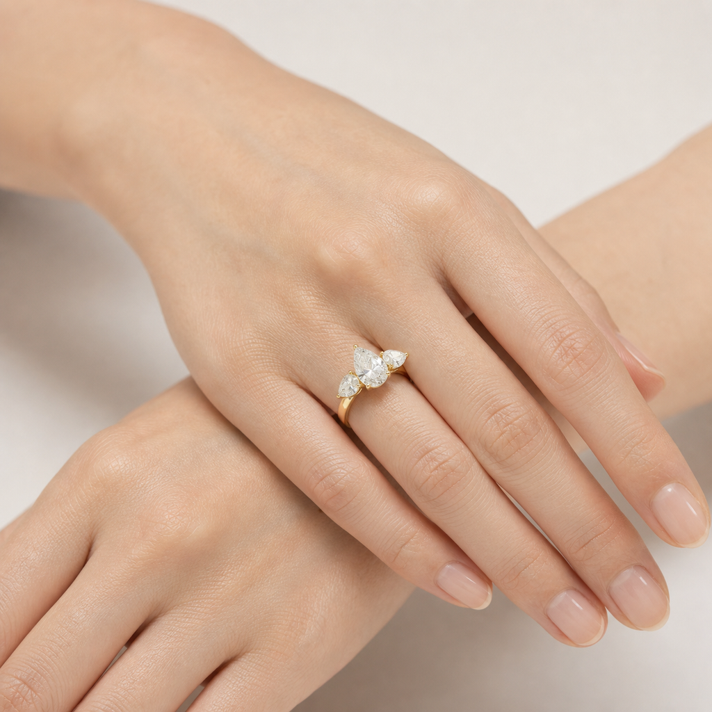 THREE Pear Three-Stone Ring | K14/K18, 1.0ct～2.0ct