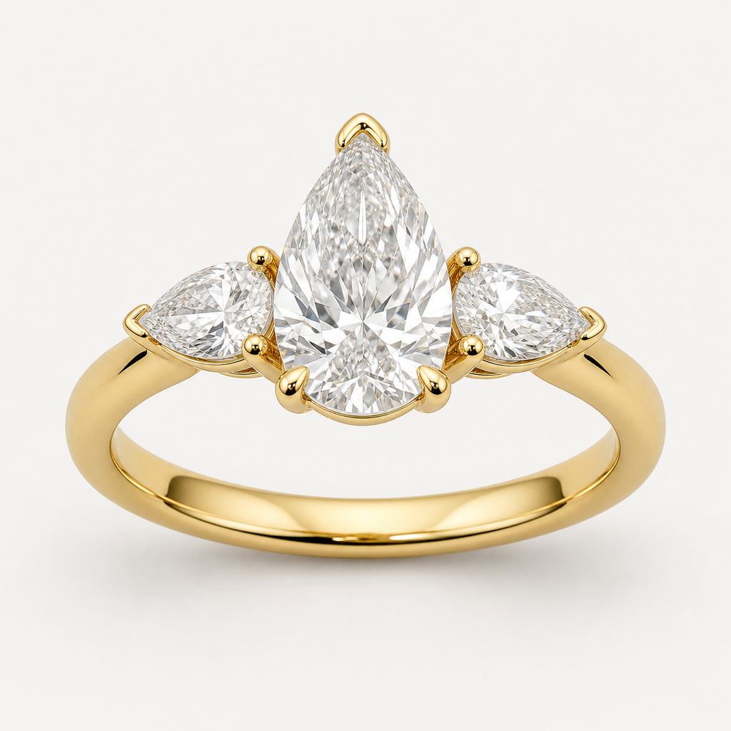 THREE Pear Three-Stone Ring | K14/K18, 1.0ct～2.0ct