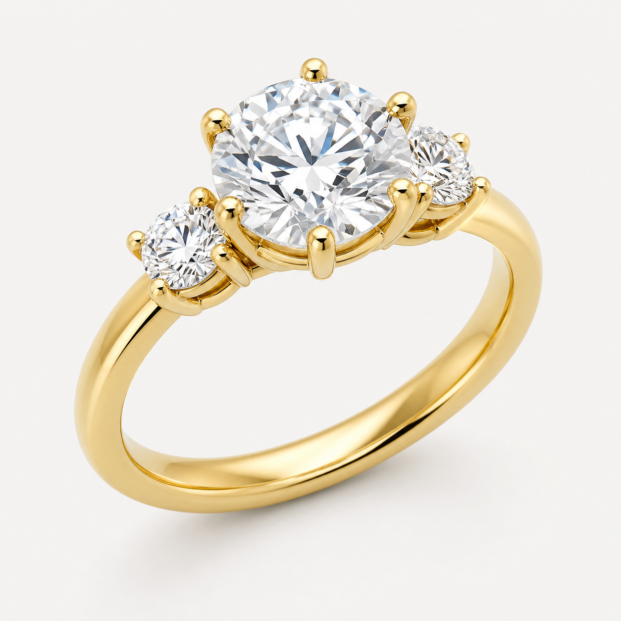 THREE Round Three-Stone Ring | K14/K18, 1.0ct～2.0ct