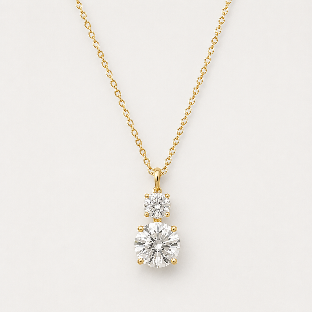 Duo Round Diamond Pendant Top | K14/K18 , 1.3ct～2.3ct
