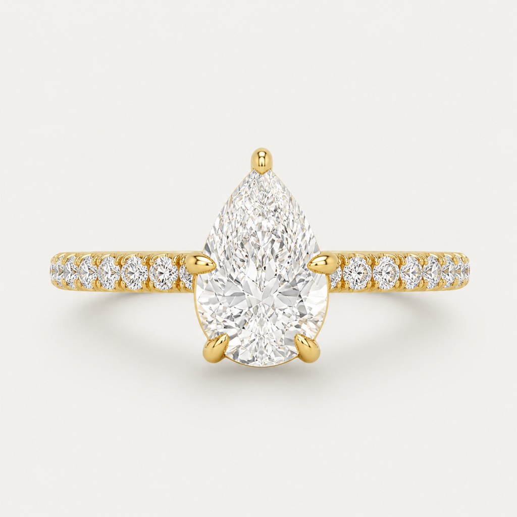 BRILLIANCE Pear Hidden Halo Pavé Ring | K14/K18,1.0ct～2.0ct