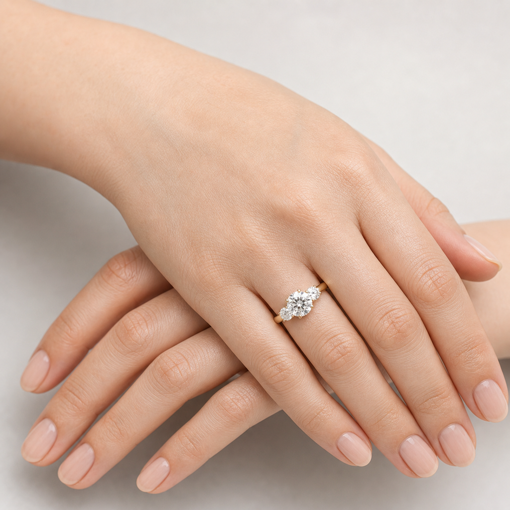 THREE Round Three-Stone Ring | K14/K18, 1.0ct～2.0ct