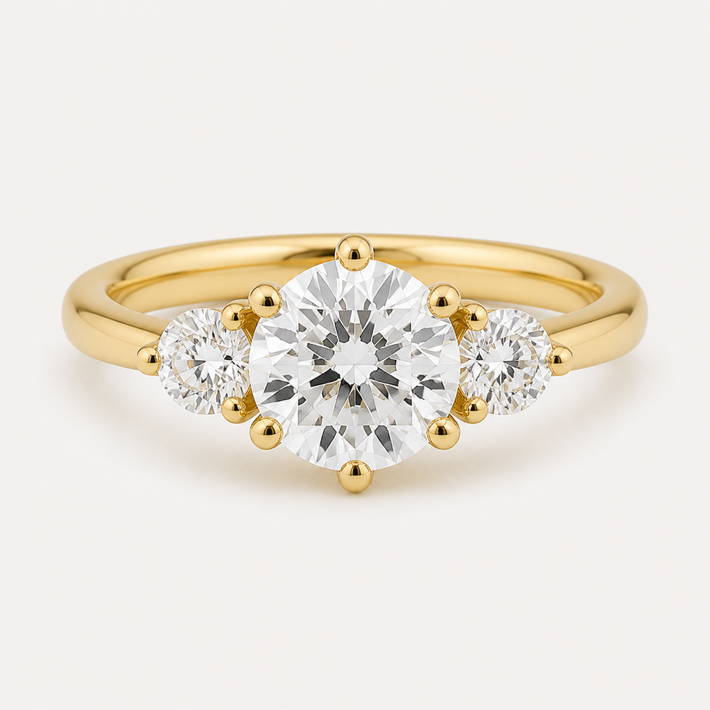 THREE Round Three-Stone Ring | K14/K18, 1.0ct～2.0ct