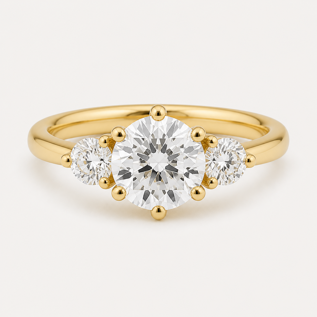 THREE Round Three-Stone Ring | K14/K18, 1.0ct～2.0ct