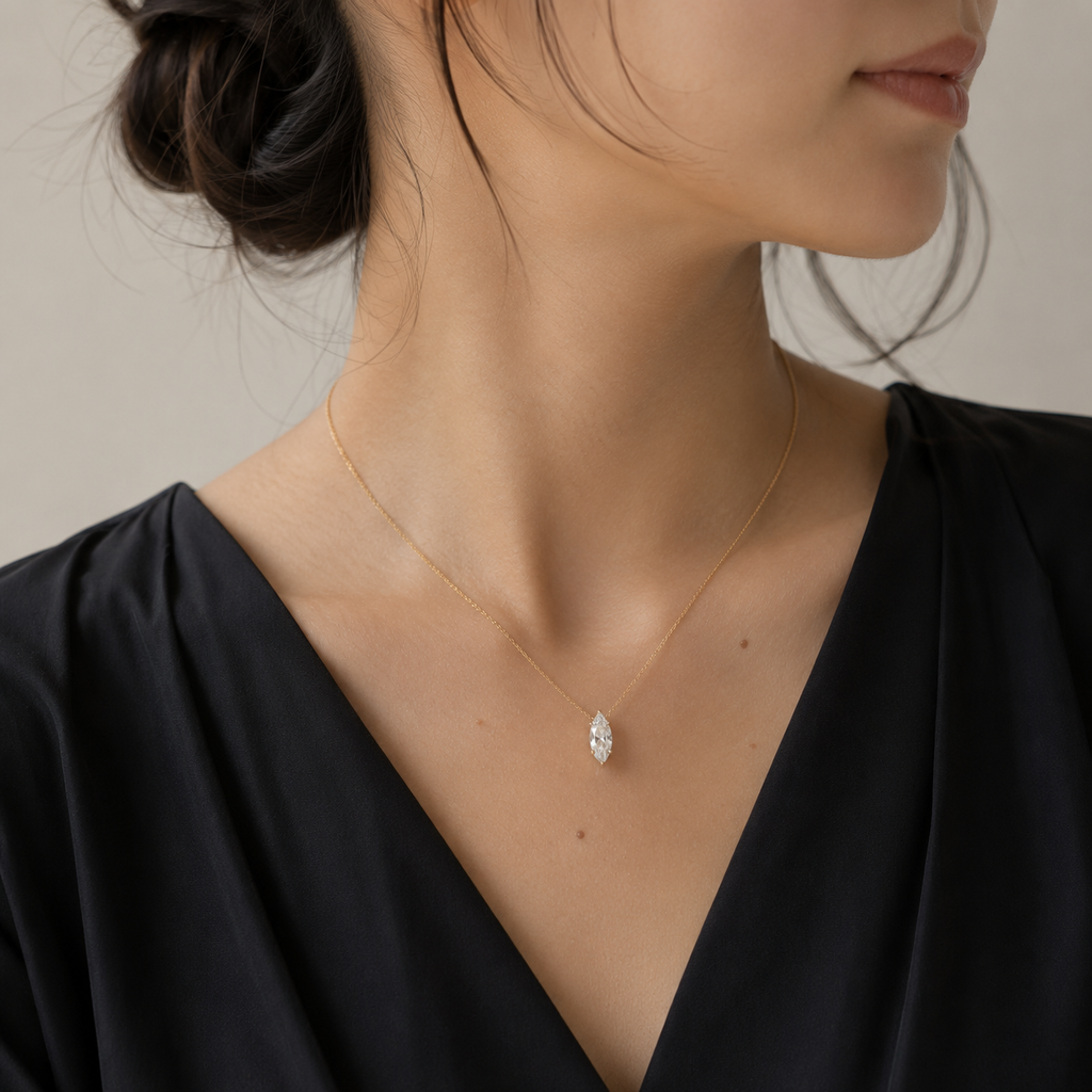 Marquise Solitaire Diamond Pendant Top | K14/K18 , 1.0ct～2.0ct
