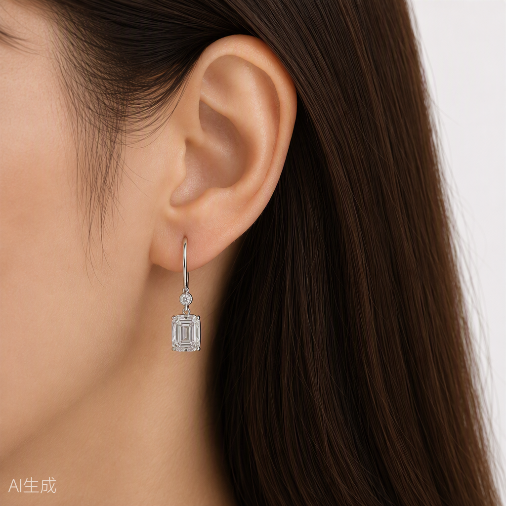 エメラルドカット ドロップ ラボグロウンダイヤモンドピアス 1ct×2〜（4）