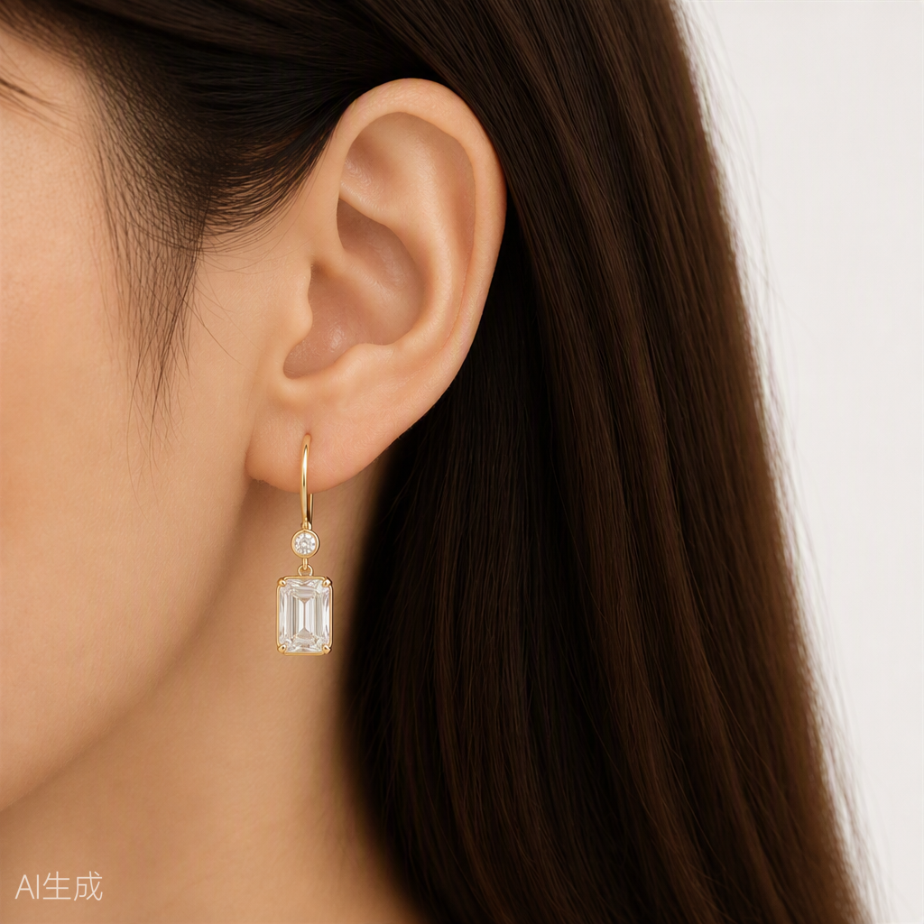エメラルドカット ドロップ ラボグロウンダイヤモンドピアス 1ct×2〜（3）