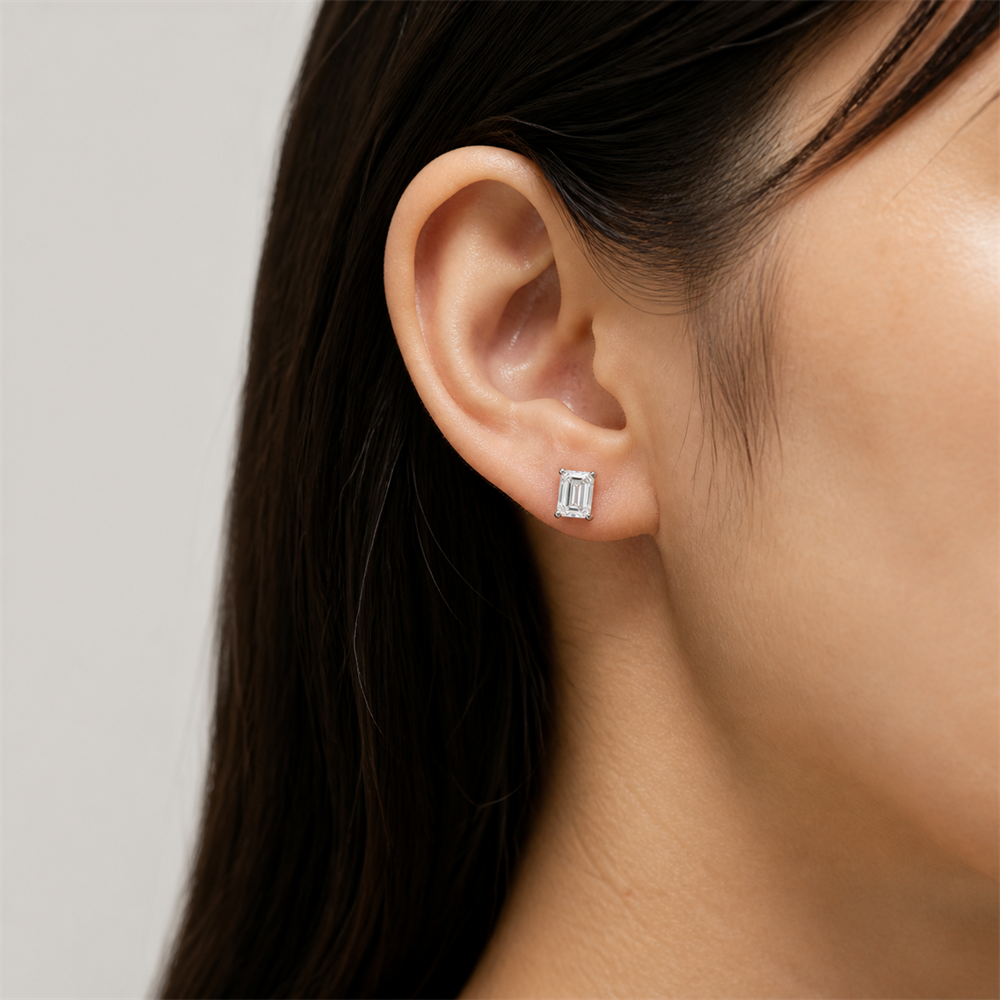 エメラルドカット スタッド ラボグロウンダイヤモンドピアス 1ct×2〜（3）